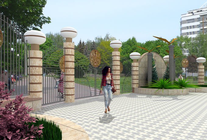 Проектное решение ворот, калиток, колон ограждений и освещения городского 
